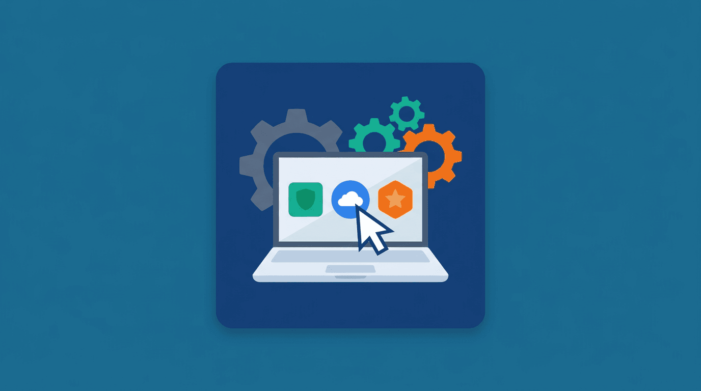 Laptop with cloud and gear icons in a sample Facebook group thumbnail, used in a demo new-post alert.